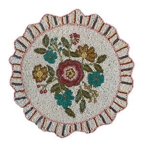 Tiramisu Floral Hand-Beaded Placemat Charger 15in Pop of Color NEW